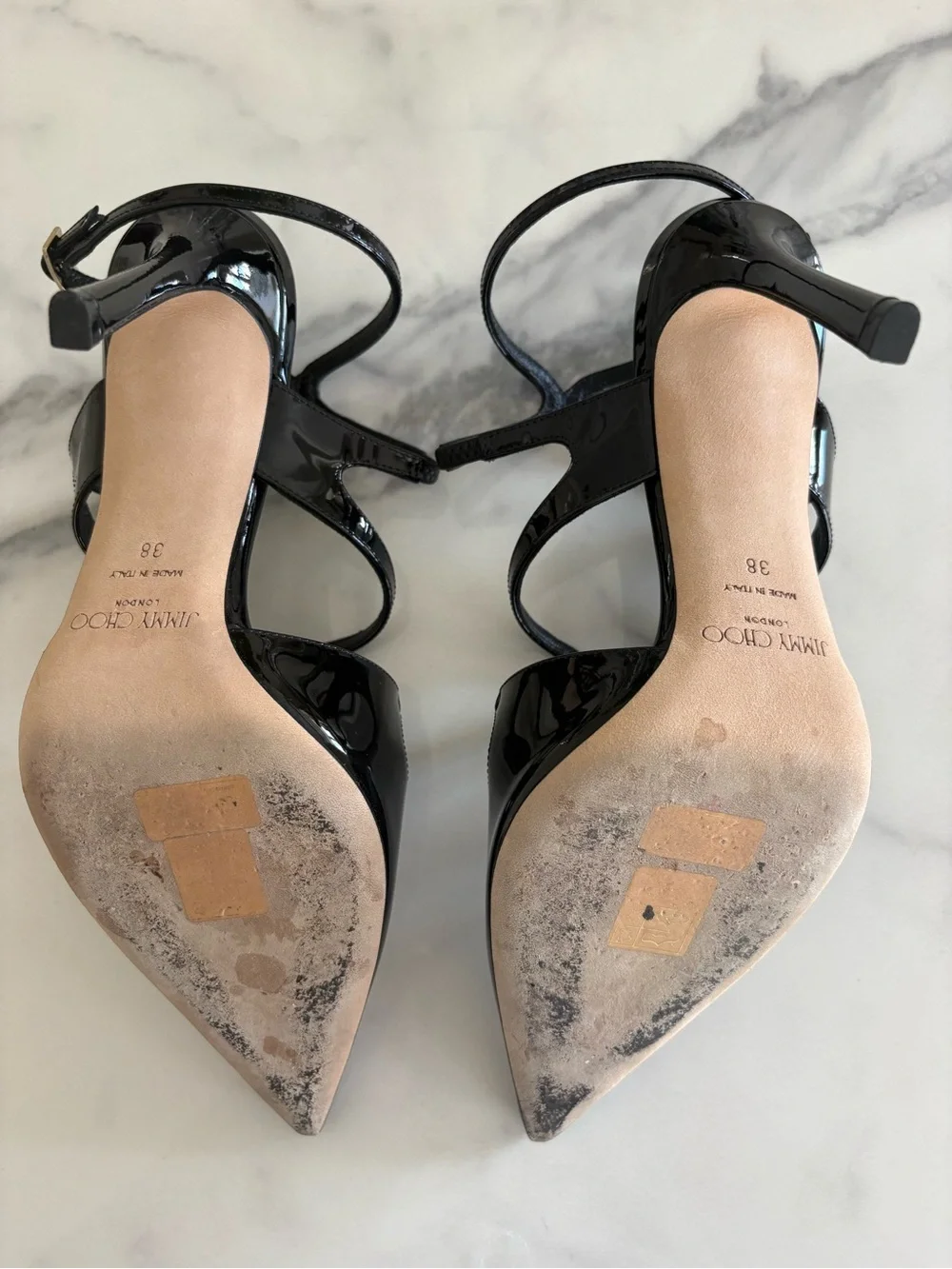 Jimmy Choo Black Patent Pointed Toe Strappy Heels - Picture 4 of 4